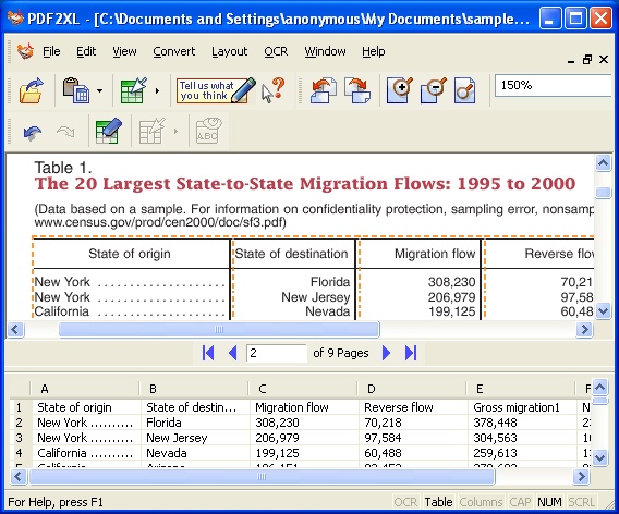 Screenshot of PDF2XL Enterprise: Convert PDF to Excel